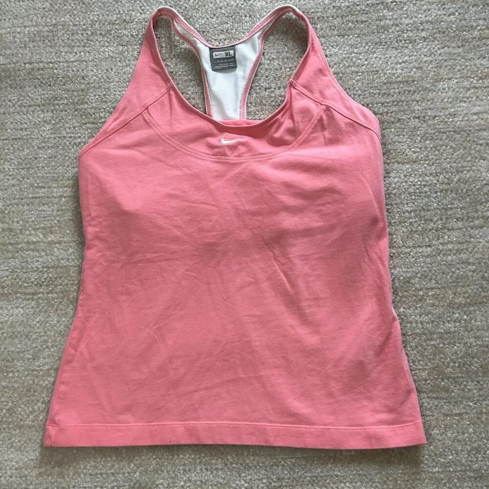 Nike Racerback Athletic Tank Top Womens XL Coral Pink Mesh Running Shirt
